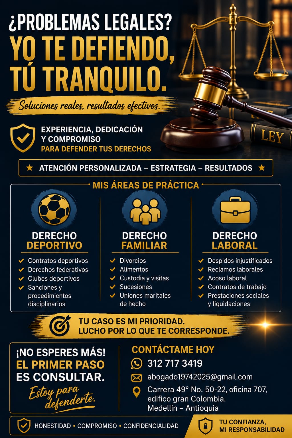 Áreas de práctica: derecho deportivo, familiar y laboral